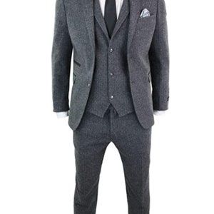 TruClothing Mens Grey Piece Tweed Suit